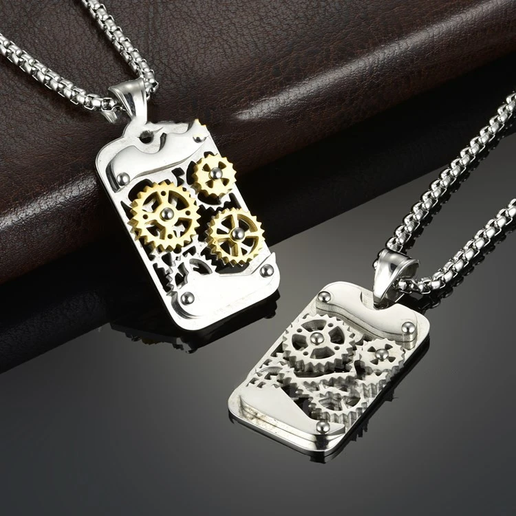 Titanium Steel Transports Mechanical Gear Pendant Necklaces