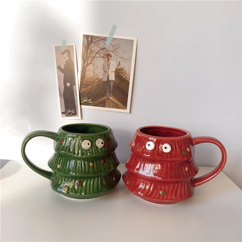 Christmas Tree Smart Little Eyes Couple Ceramic Mug