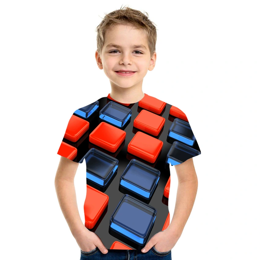 Red And Blue Square Men's T-shirt Short-sleeved Short-sleeved 3D Digital Printing