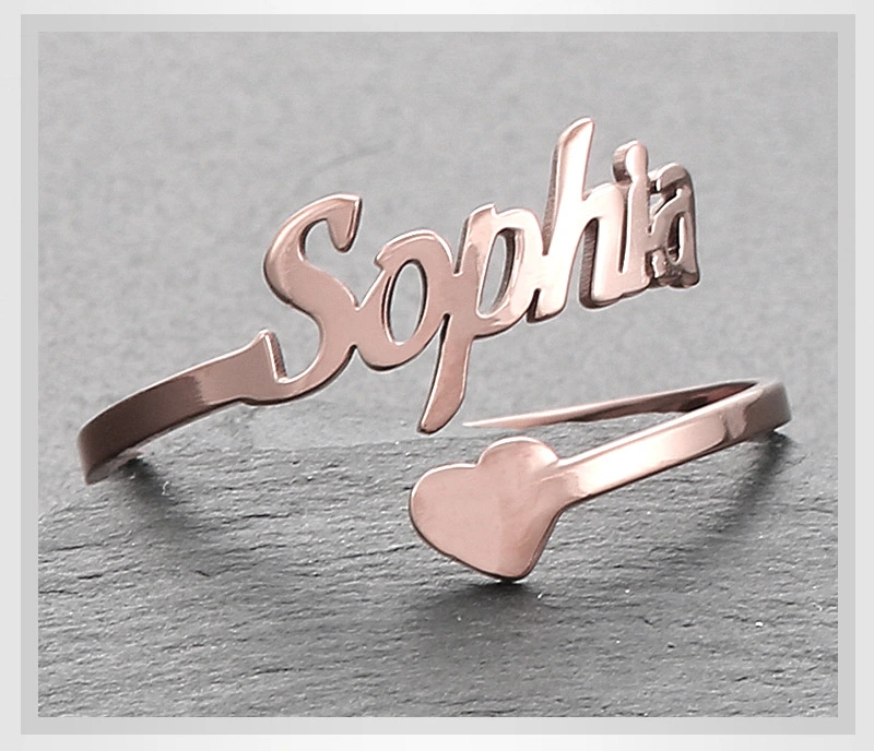 Adjustable Custom Letter Heart Ring