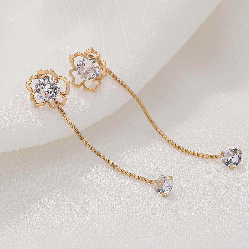 The Zircon Flower Tassel Ear Thread Female, The Temperament High Feeling Light Luxury Simple Exquisite Earrings