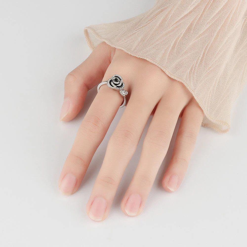 Rotating Rose Flower Opening Ring