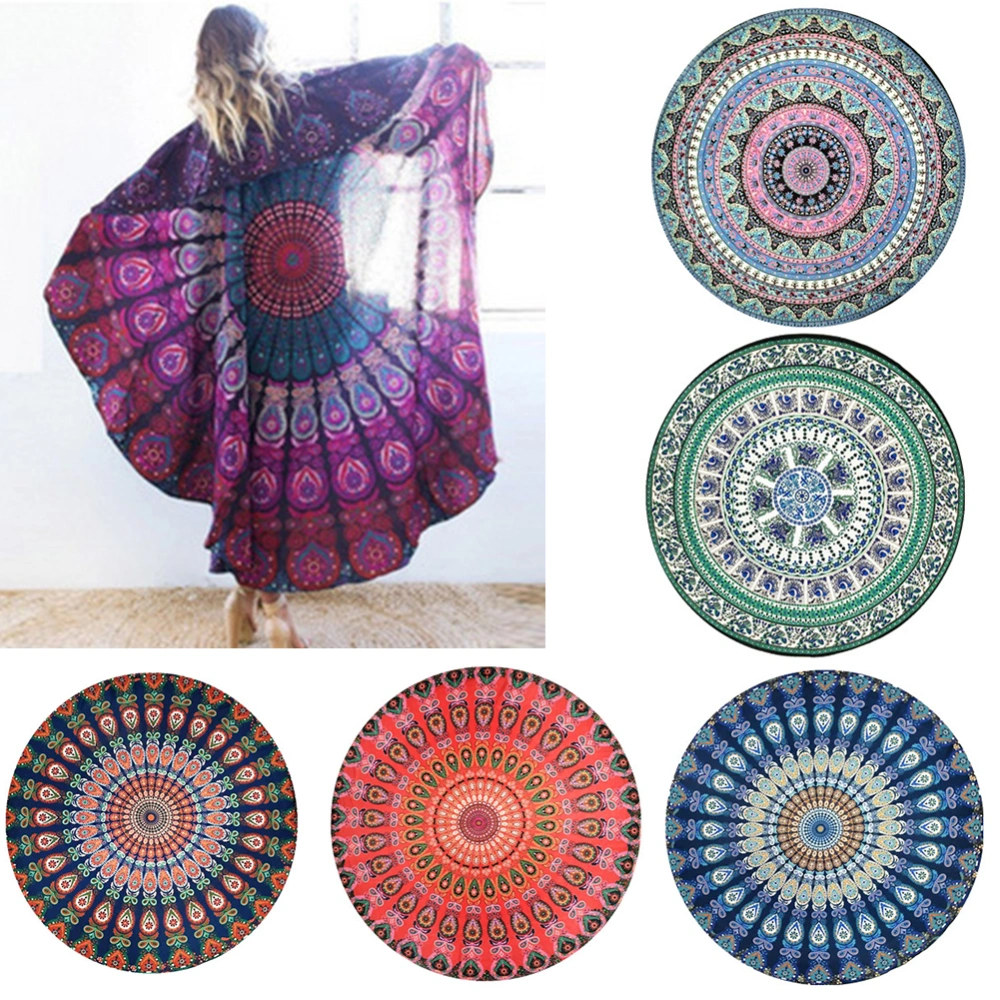 Shawl Print Mat Round Peacock Beach Towel