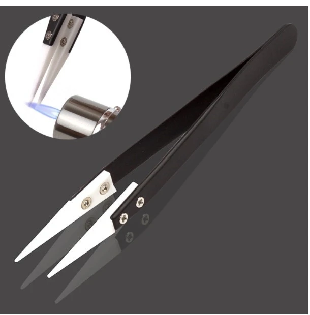Anti-Static Ceramic Tweezers Black Handle Clamping Tweezers