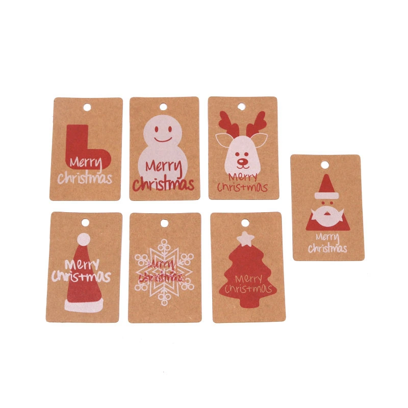 Color Printing Christmas Tree Old Man Boots Snowman Sika Deer Decorative Tag