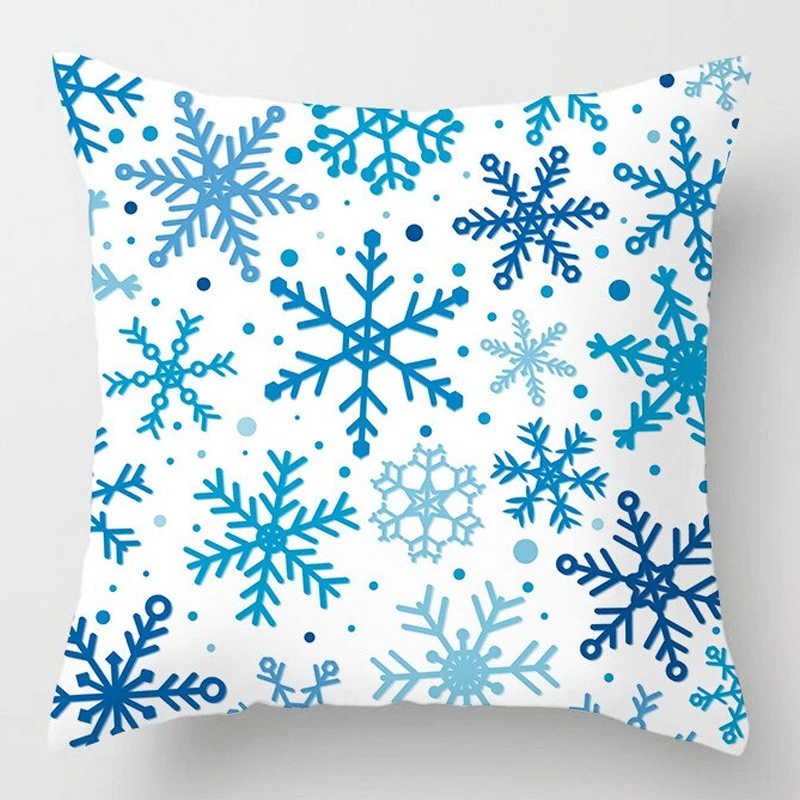 Blue Snowflake Letters Christmas Linen Pillow Cover Ins