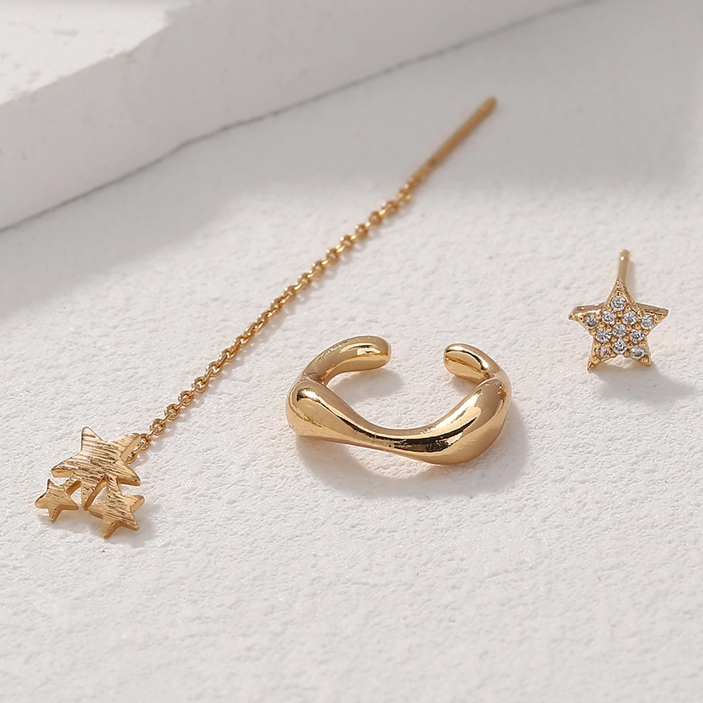 Five-pointed Star Set Ear Clip Stud Copper Micro-zircon Earrings