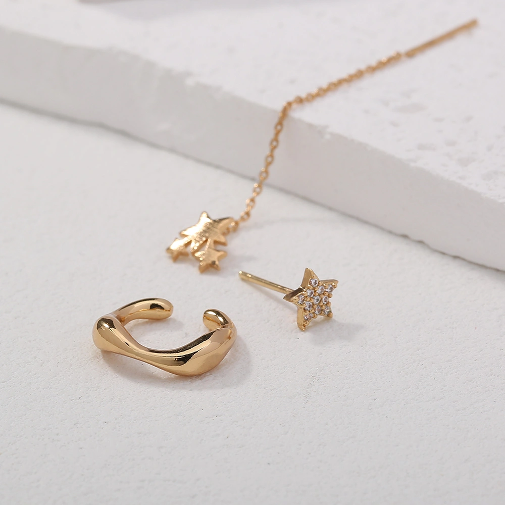 Five-pointed Star Set Ear Clip Stud Copper Micro-zircon Earrings