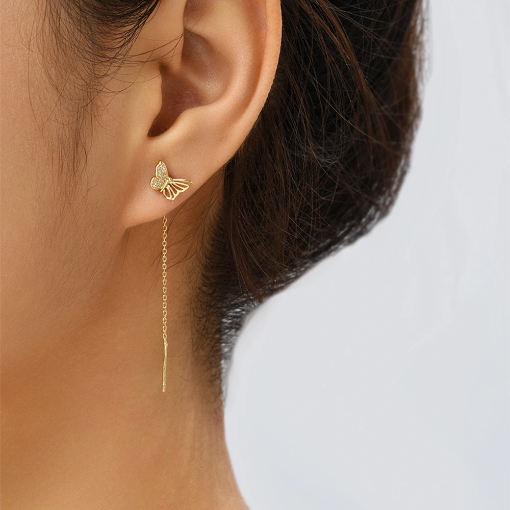 Simple And Stylish Copper Micro-zircon Earrings Long Tassel Gold Butterfly Earrings