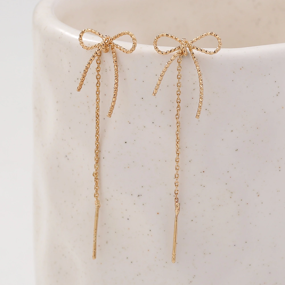 Minority Girl Bow Tassel Earrings, Fashion Ins Long Style Temperament Earrings