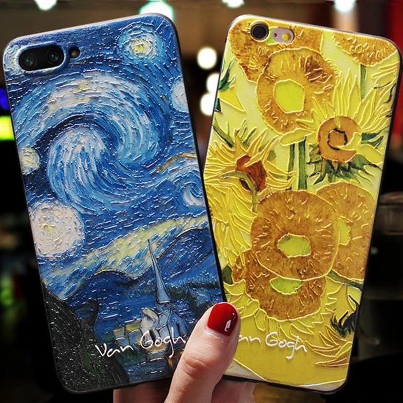 Mobile phone shell Van Gogh oil painting relief