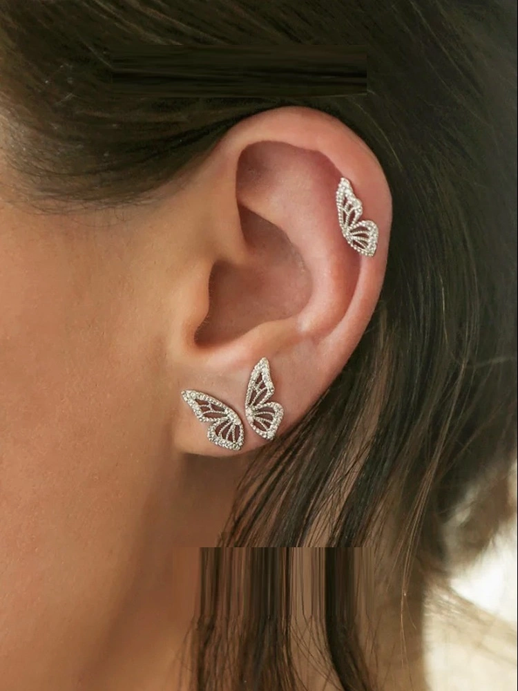 Women's Zircon Sterling Silver Butterfly Earrings