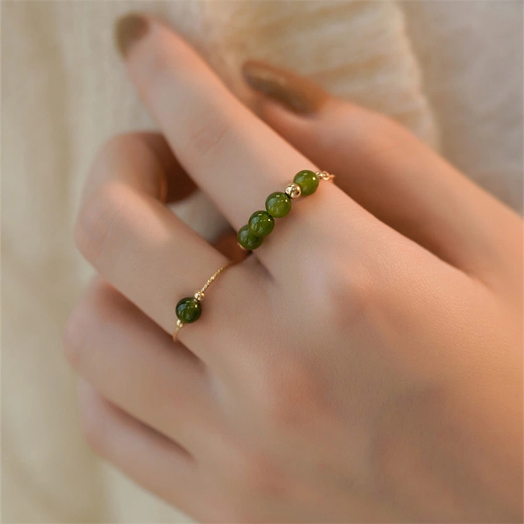 New Green Beaded Ring Simple Retro Girl