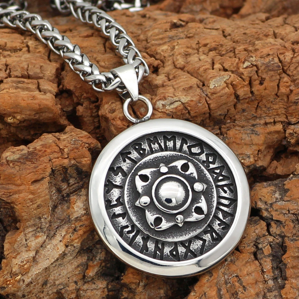 Stainless Steel Norwegian Viking Rune Titanium Pendant Necklace