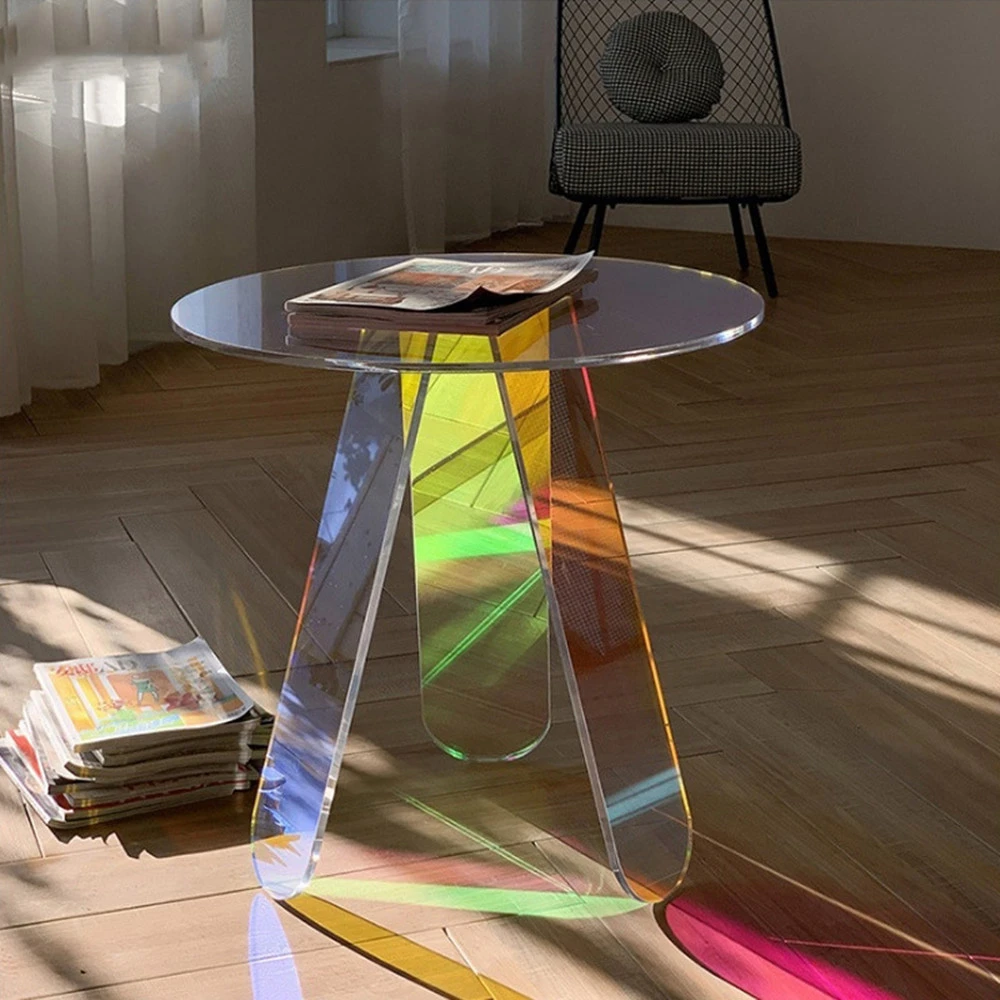 Colorful Glass Coffee Table Side Rainbow Acrylic Round Table