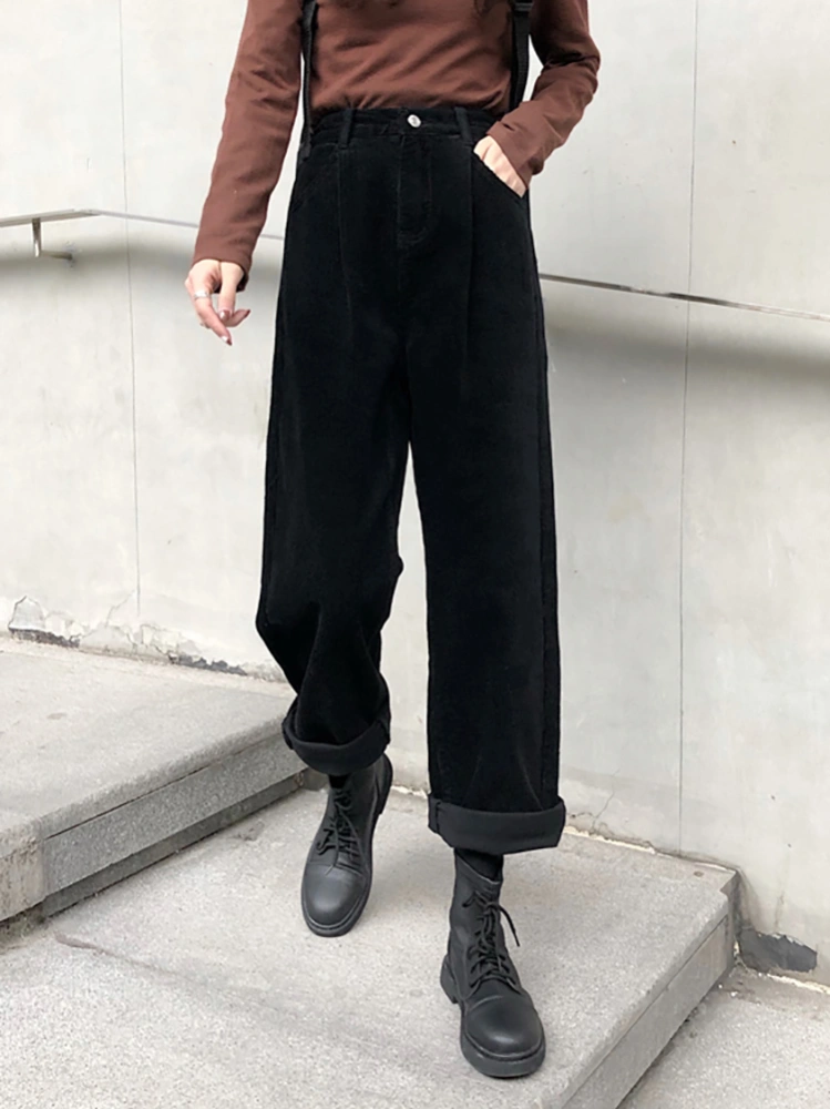 Vintage Corduroy Casual Workwear Wide Leg Pants