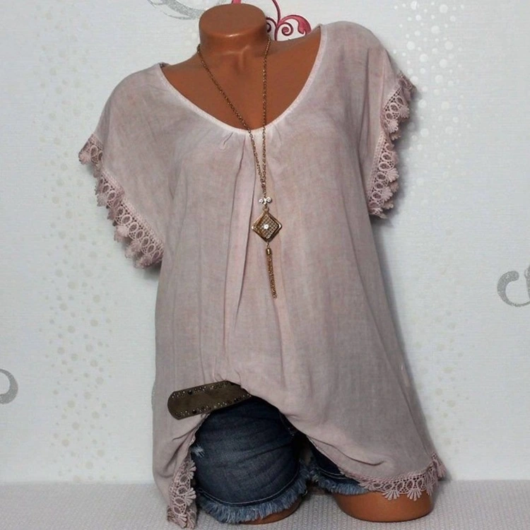 Women's Fashion Back Hollow Round Neck Short-sleeved Shirt