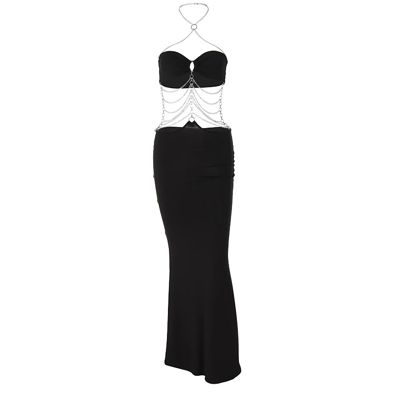 Fashion Personality Halter Neck Wrap Chest Cutout Dress