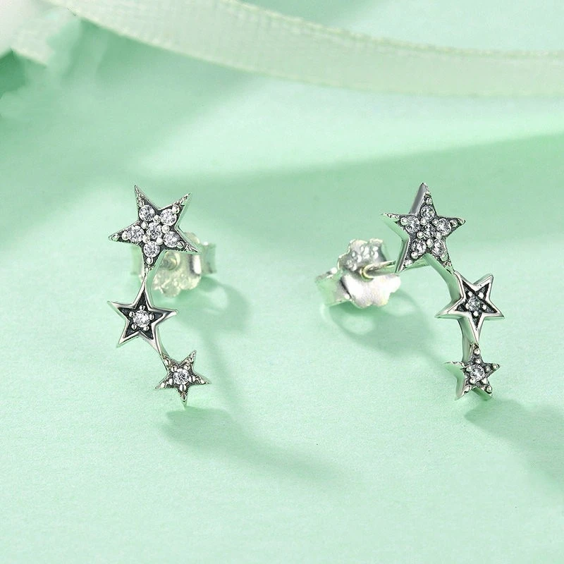 Five Point Star Set Zircon Earrings