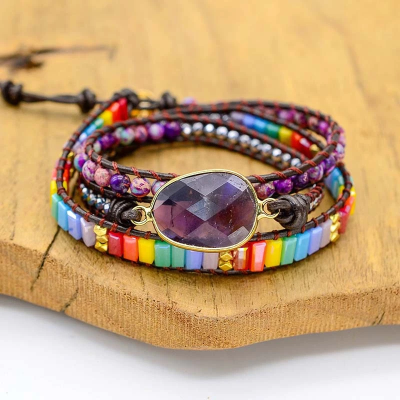 Natural Stone Woven Multi-layer Winding Amethyst Bracelet