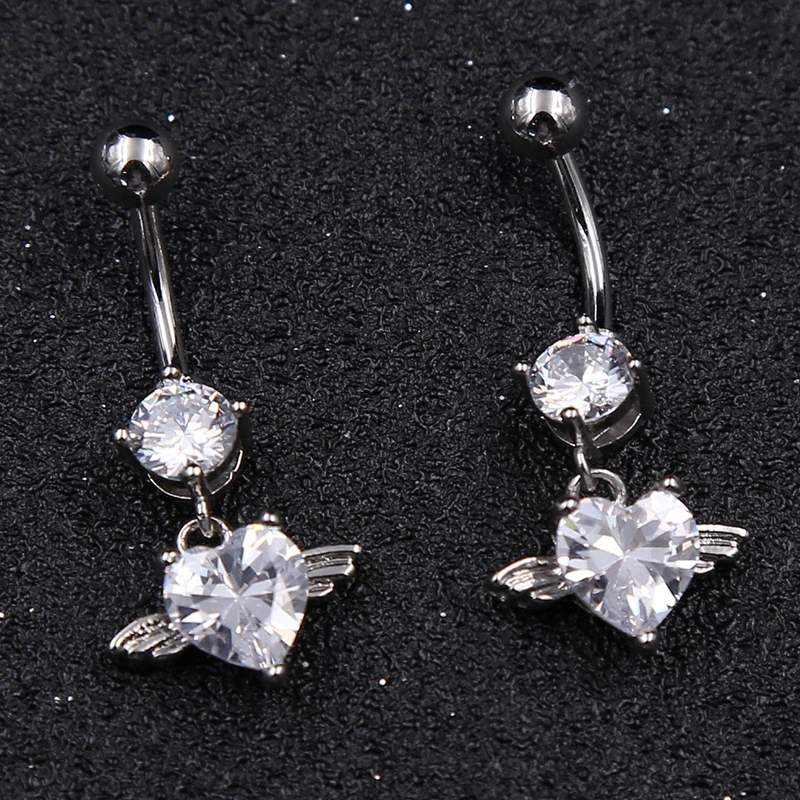 Diamond Inlaid Love Wing Navel Nail Piercing Jewelry