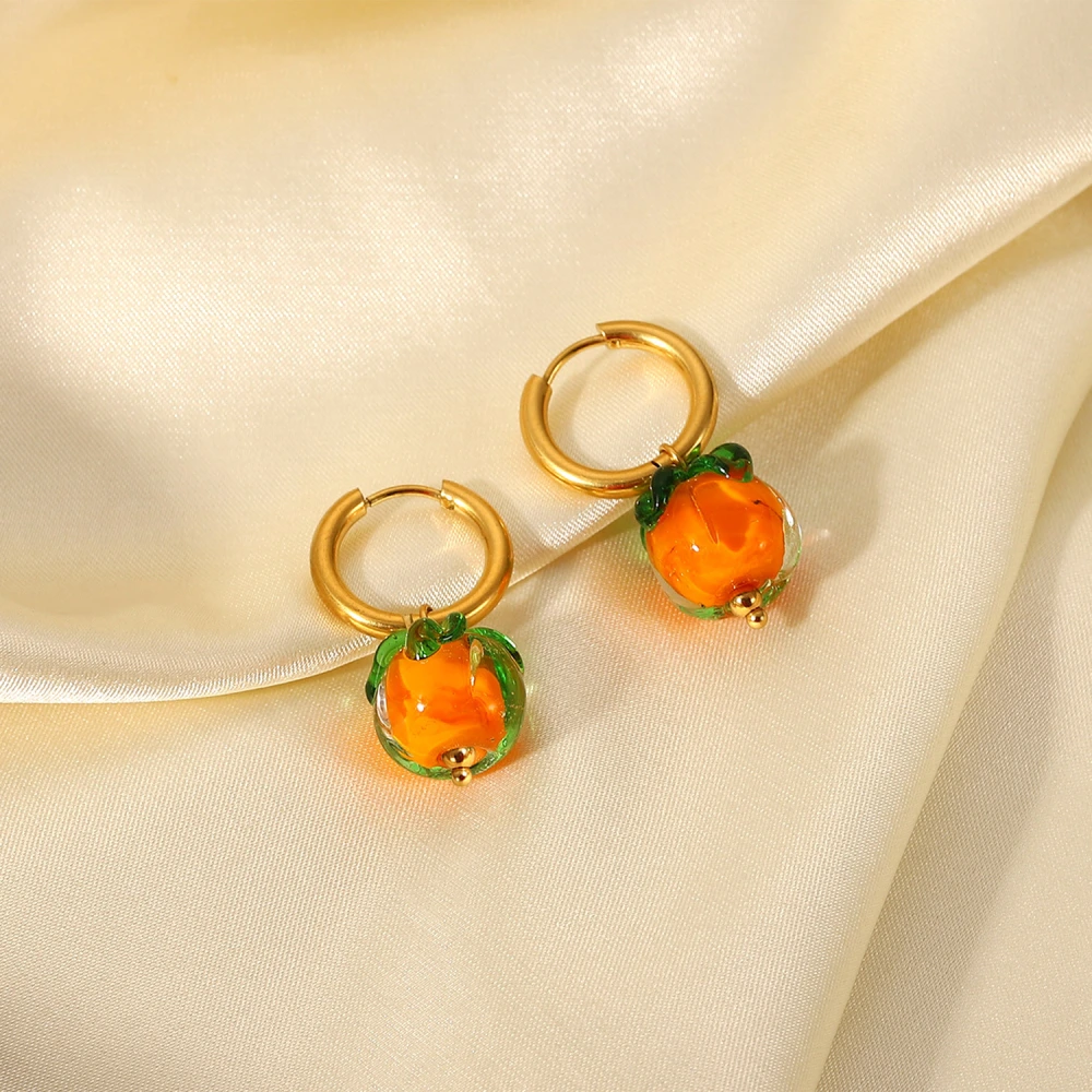 Lovely Glass Beads Persimmon Pendant Earrings