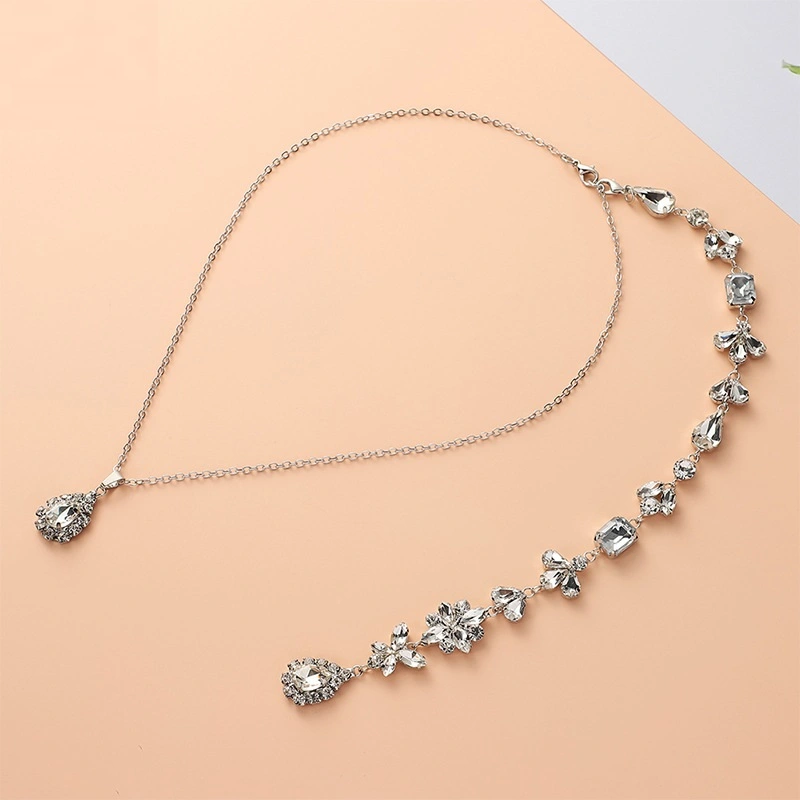 Fashion Women's Fine Diamond Set Long Necklace Back Chain