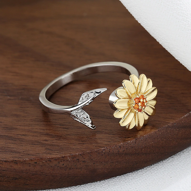 Adjustable SUNFLOWER Spinning Ring Simple All-match Anti-pressure Ring