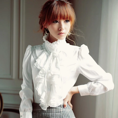Women's Lotus Leaf Lace Stand Collar Shirt Base White Shirt