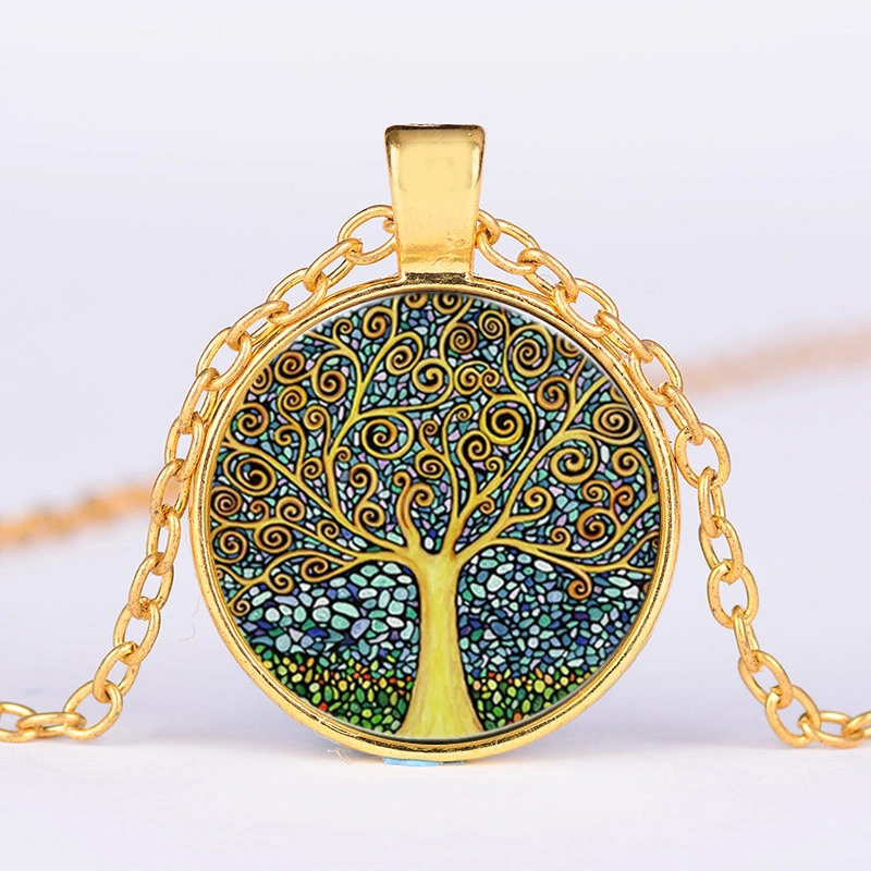 Tree Of Life Time Gem Vintage Glass Necklace