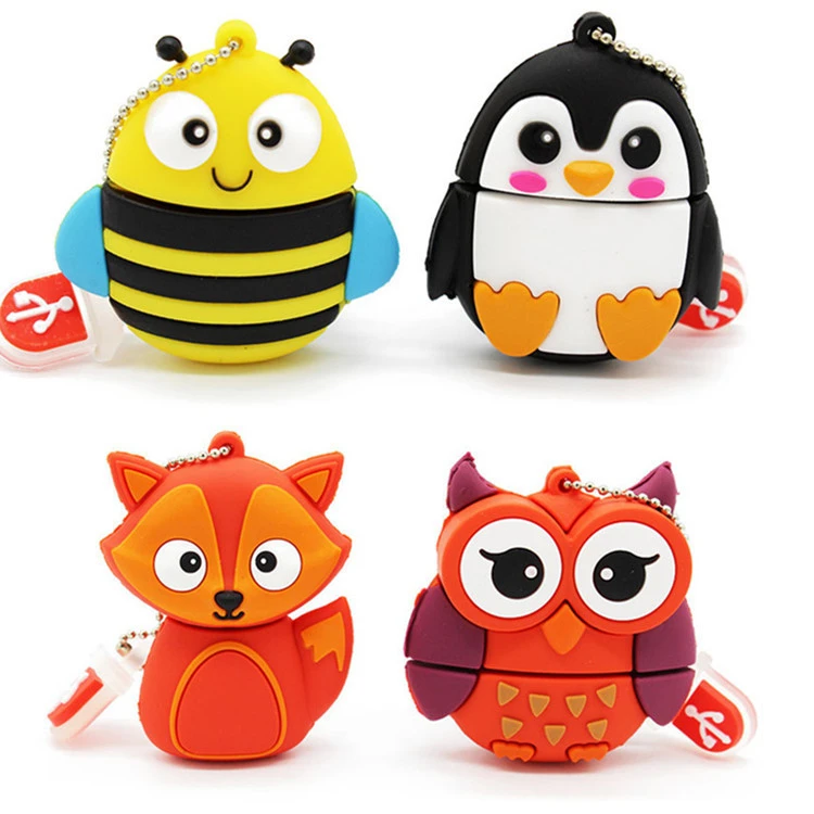 Cartoon PVC Plastic Bee Owl Penguin Fox U Disk