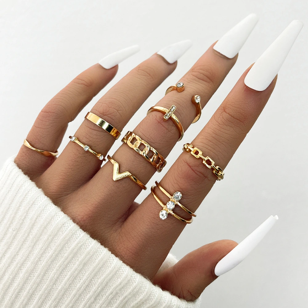 Simple Cross Letter V Twist Ring 9-piece Set