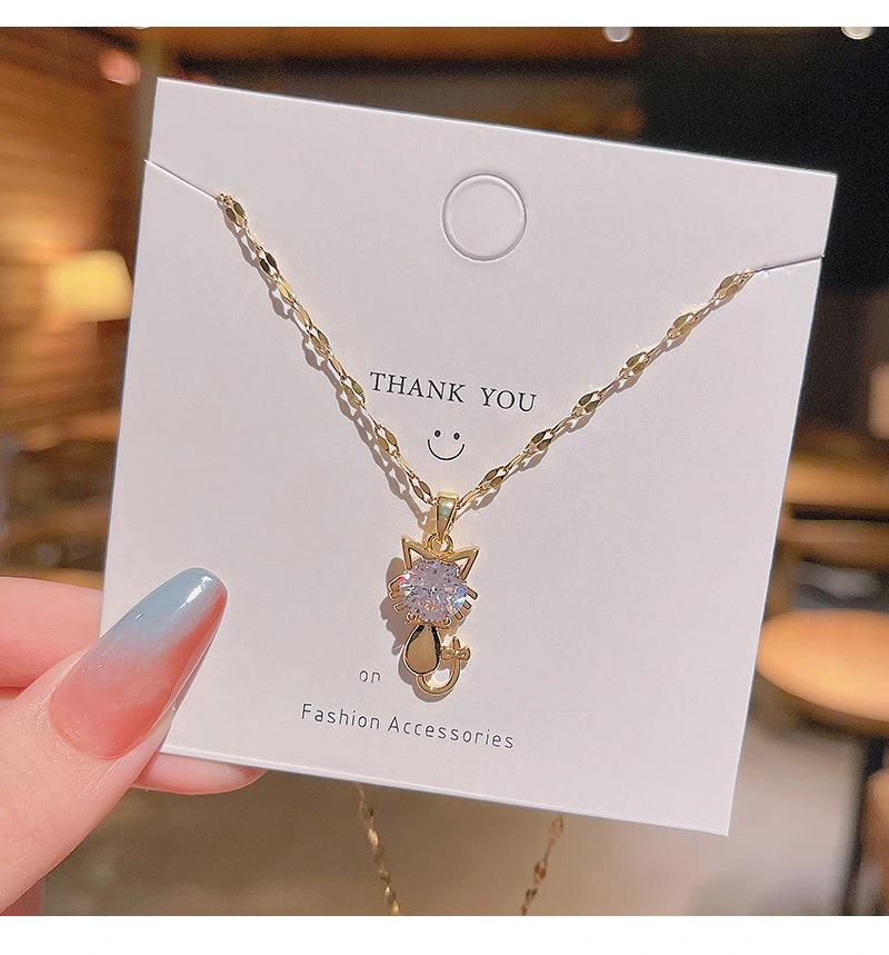 Zircon Kitten Pendant Titanium Necklace