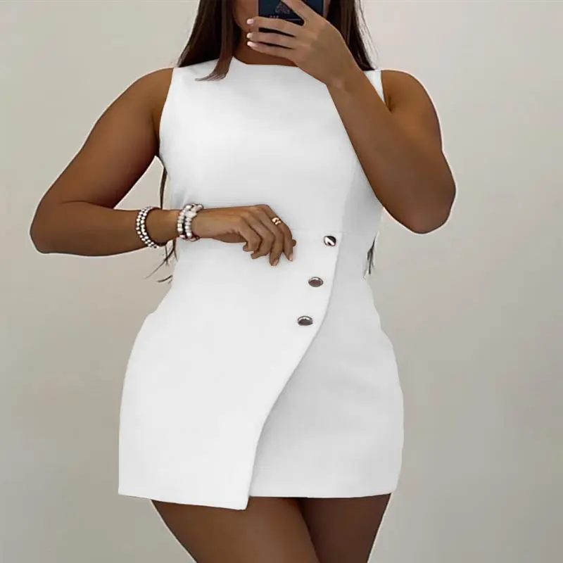 Women's Fashion Pure Color Tight Asymmetric Dress
