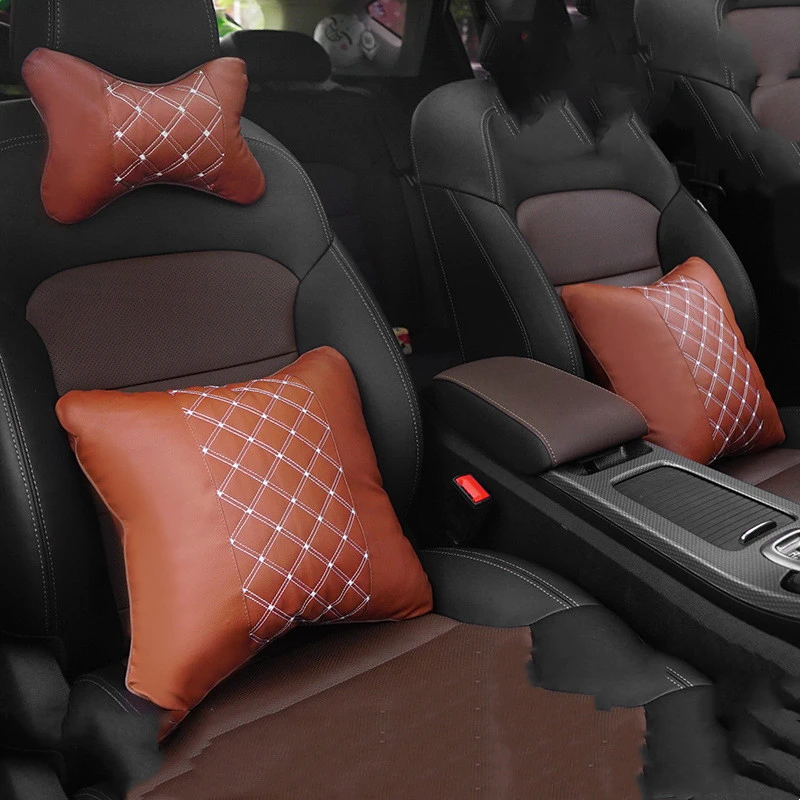 Car Minimalist Headrest Lumbar Embroidery Set