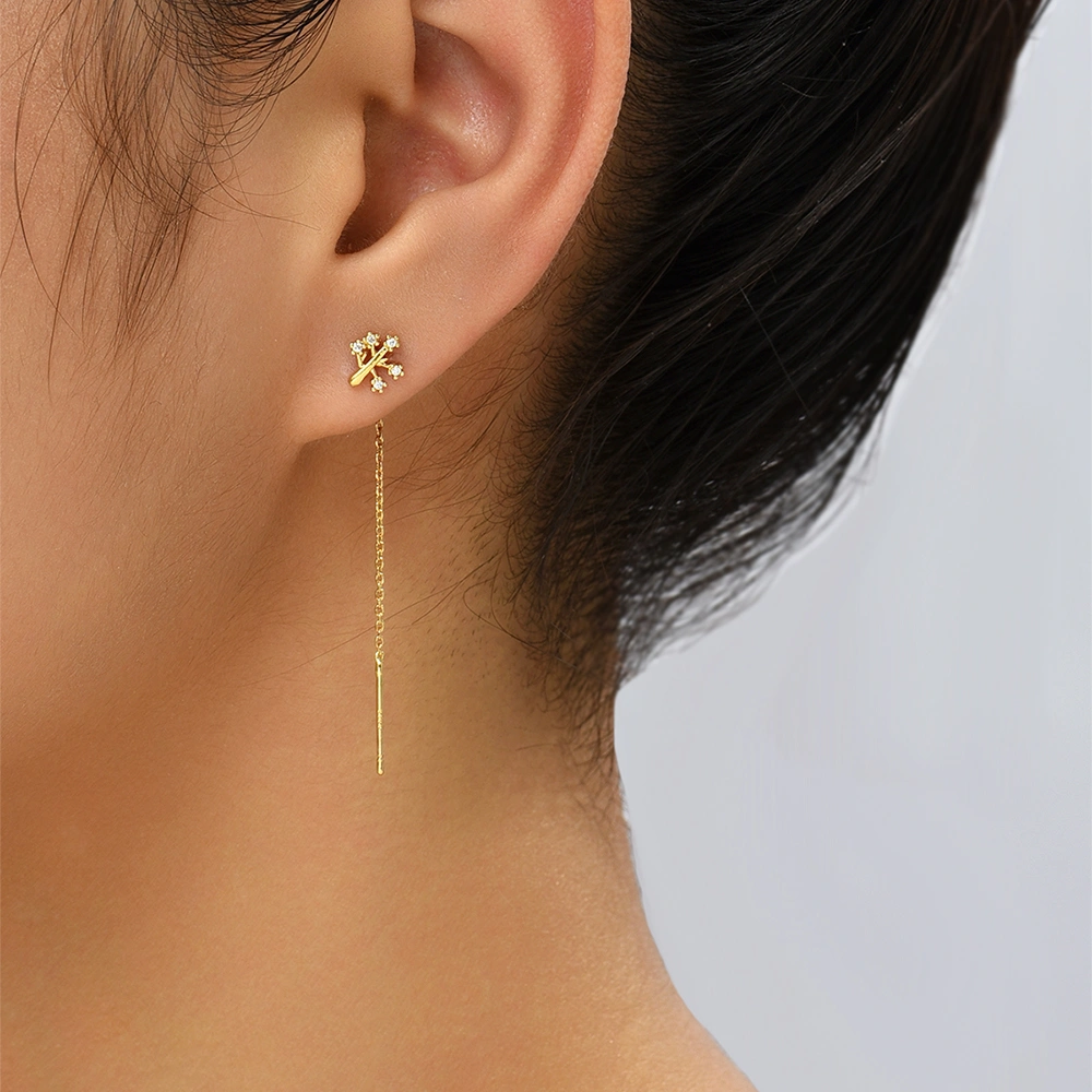 New Fashion Small Copper Life Tree Micro-zircon Fashion Earrings Long Tassel Earline High-quality Temperament Earrings Jewelry Woman