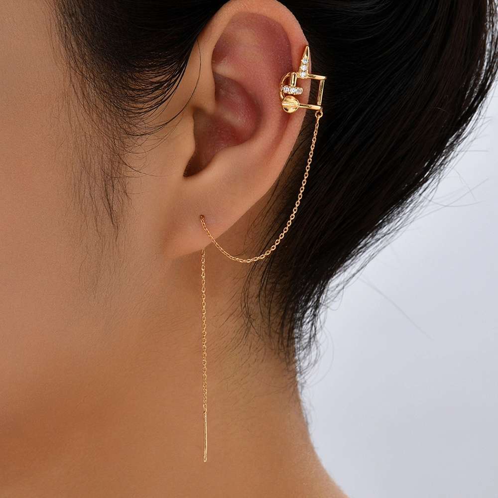 Personalized Trend Asymmetrical Micro Inlaid Zircon Ear Bone Clip Extra Long Tassel Ear Line Earrings