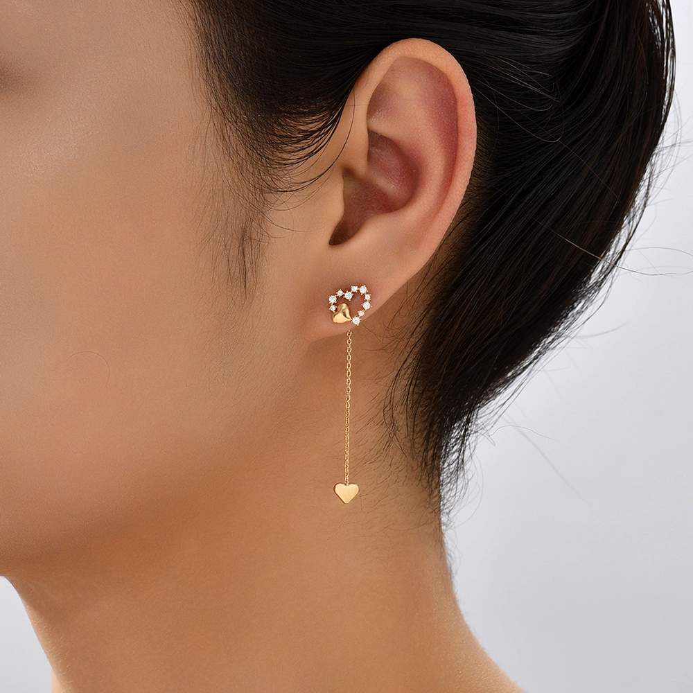 Korean Version Personality Thin Copper Micro Set Zircon Texture Long Tassel Love Ear Line Earrings