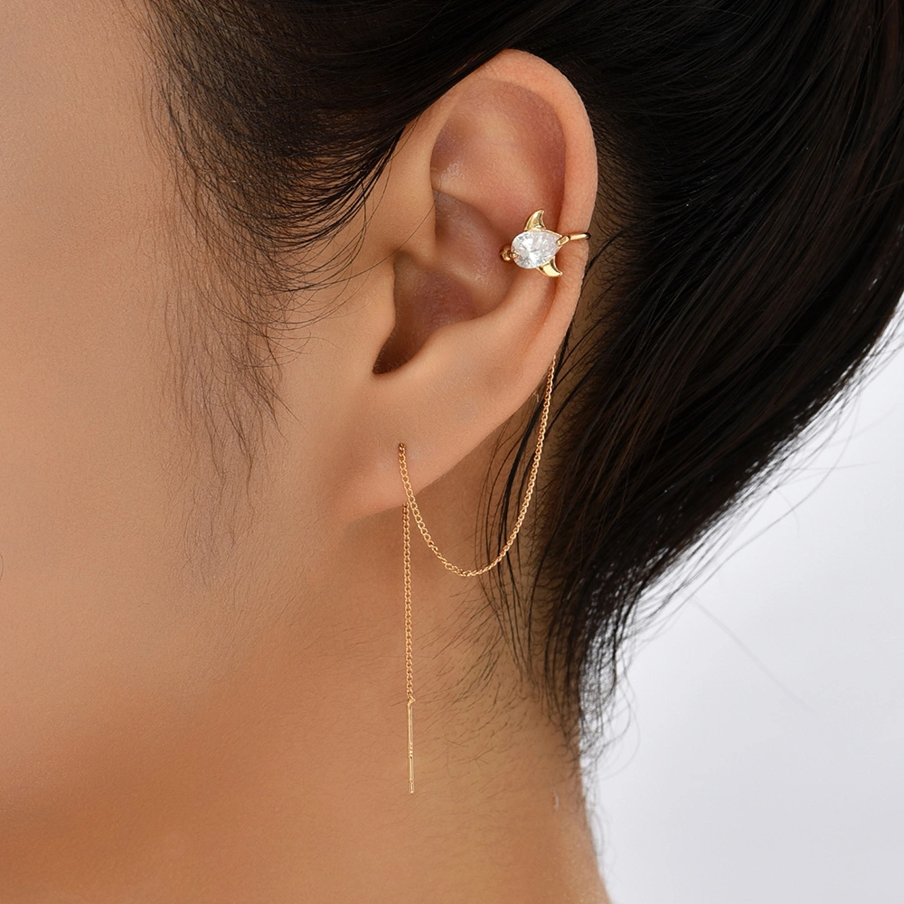 Copper Micro Inlaid Zircon Tassel Earrings Temperament Ear Line Creative Fashion New Fashion Ear Stud Cool Style Earrings