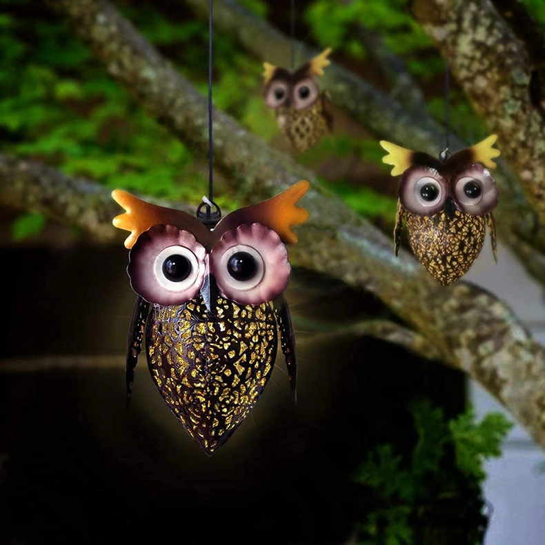 Solar Iron Hanging Lamp Animal Owl Hollow Projection Lamp Lawn Decoration Landscape Lamp