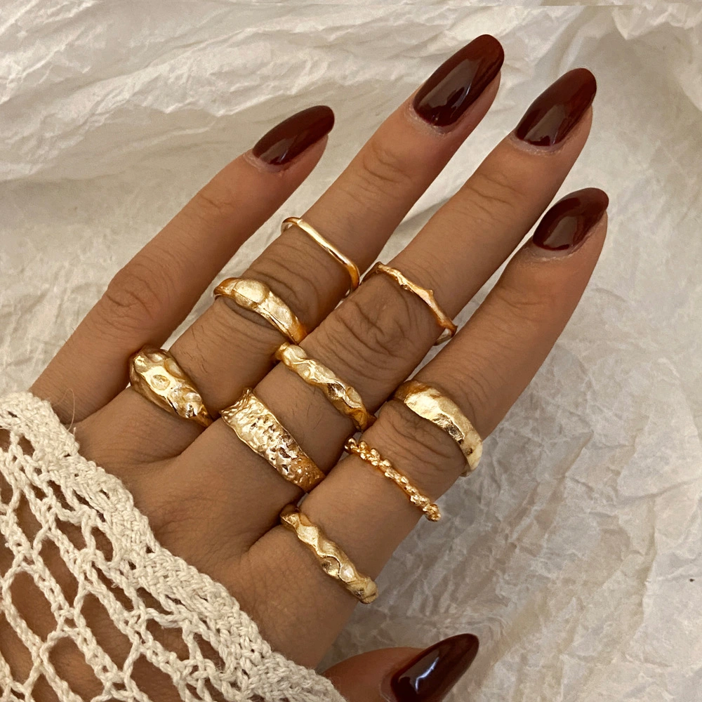 Gold Joint Personality Punk Metal Irregular Ring 9-piece Suit