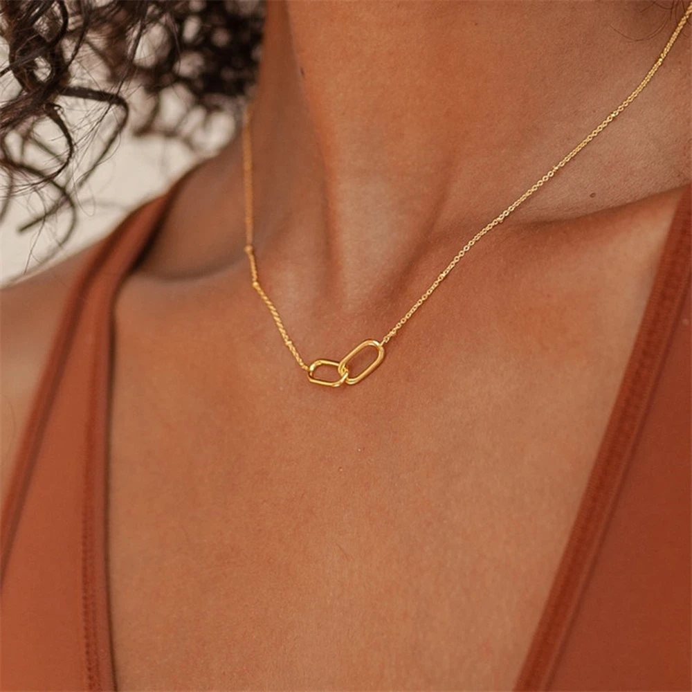 Geometric Double Ring Simple Necklace OL Fashion