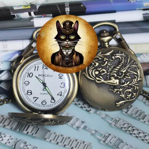 Steampunk cat pocket watch