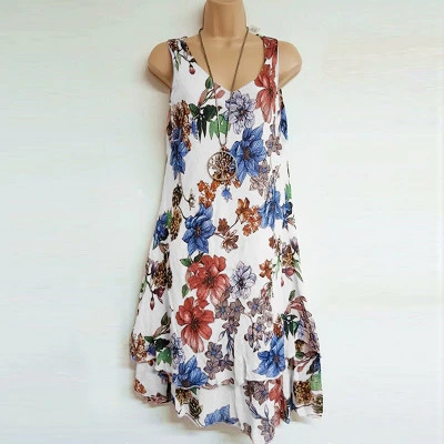 Sleeveless Double-layer Printed Dress Comfortable
