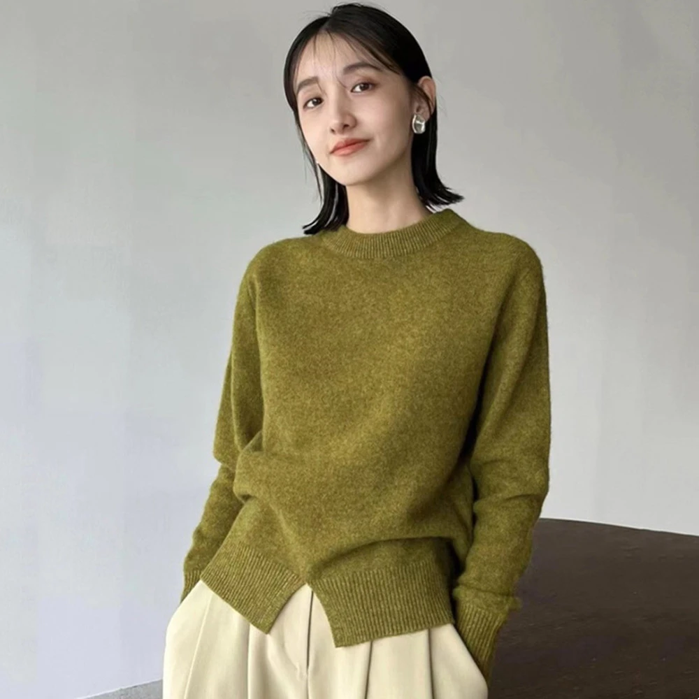 Sweater Women's Round Neck Super Long Stacked Sleeve Hem