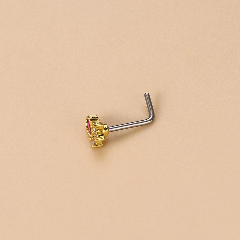 Water Drop Modeling Colorful Zircon L-bar Fashion Nose Nail