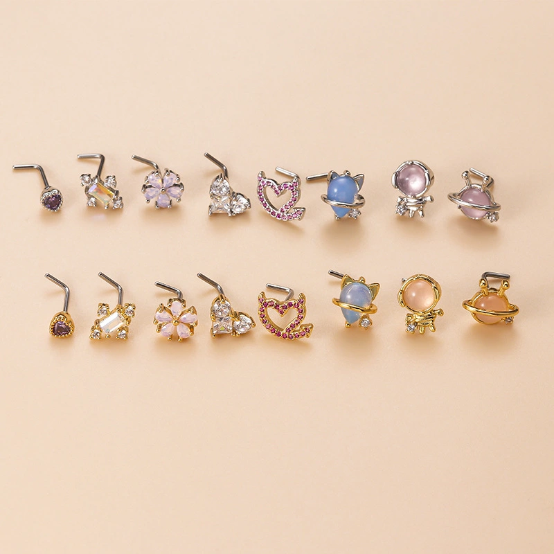 Geometric Colored Zircon Stainless Steel L-bar Nose Nail