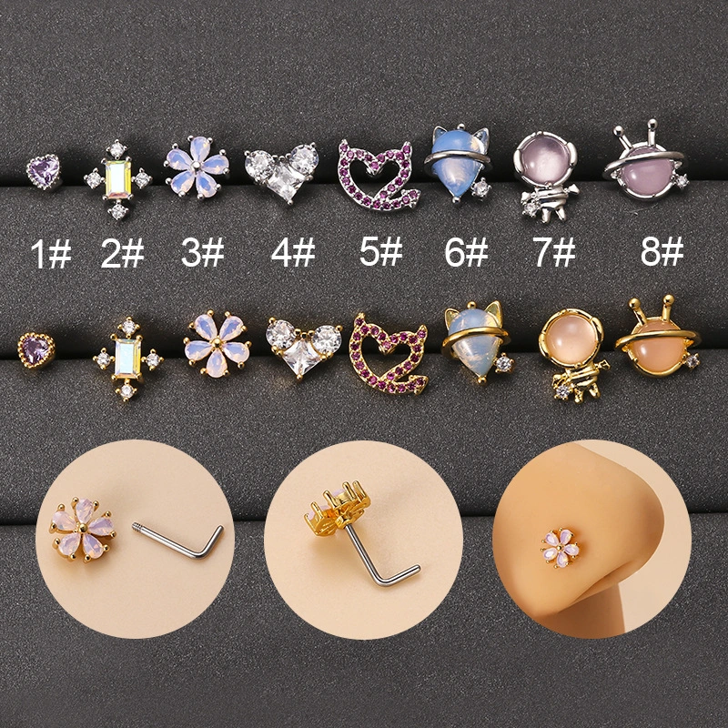 Geometric Colored Zircon Stainless Steel L-bar Nose Nail
