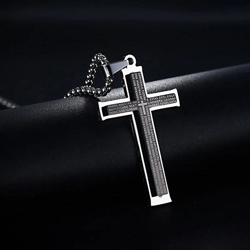 Double Cross Men's Titanium Necklace Stainless Steel Pendant Jewelry