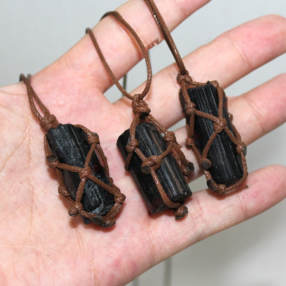 Black Tourmaline Tourmaline Raw Stone Net Bag Necklace